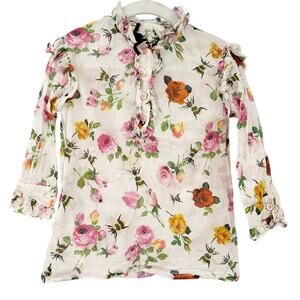 Gucci Girls Cottagecore Spring Ruffled Long Sleeve‎ Bee Floral Printed Blouse 4
